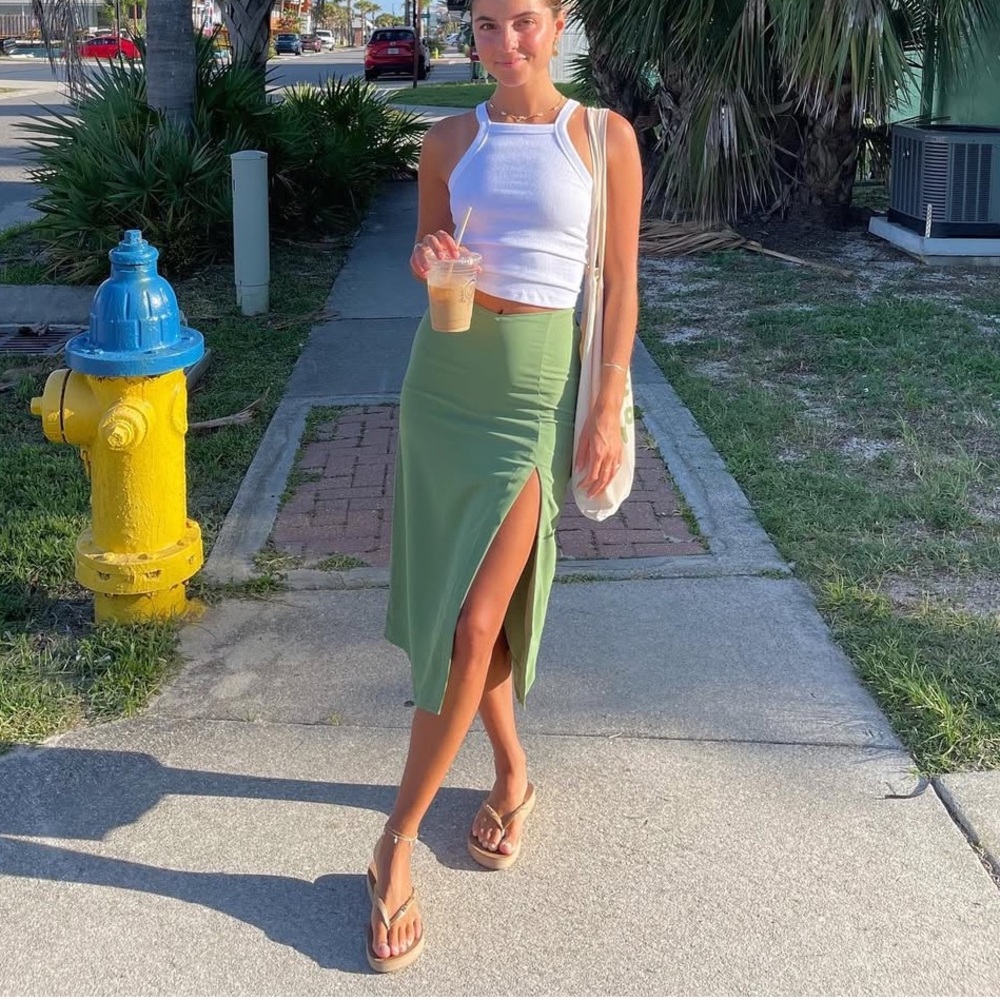 Green Slit skirt
